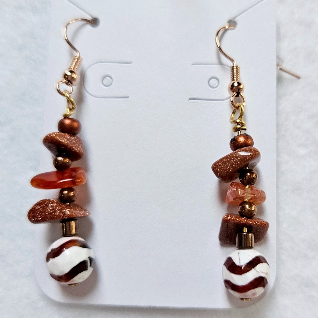 J41 Handmade Dangle Earrings With Goldstone And Madagascar Carnelian